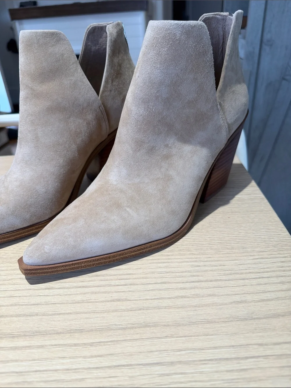 Vince Camuto Suede Pointed-Toe Ankle Booties — Light Taupe